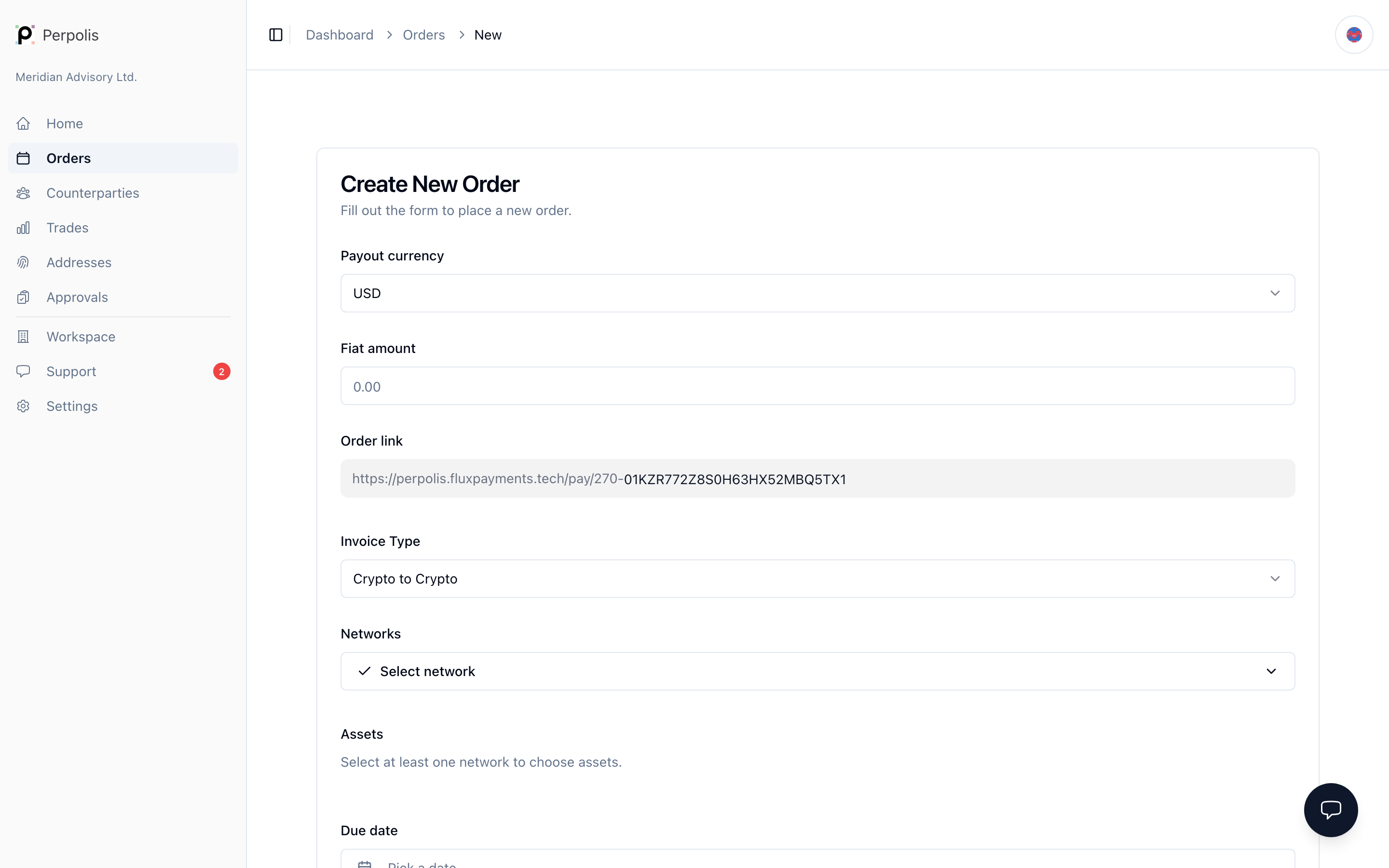 Create order — /dashboard/orders/new