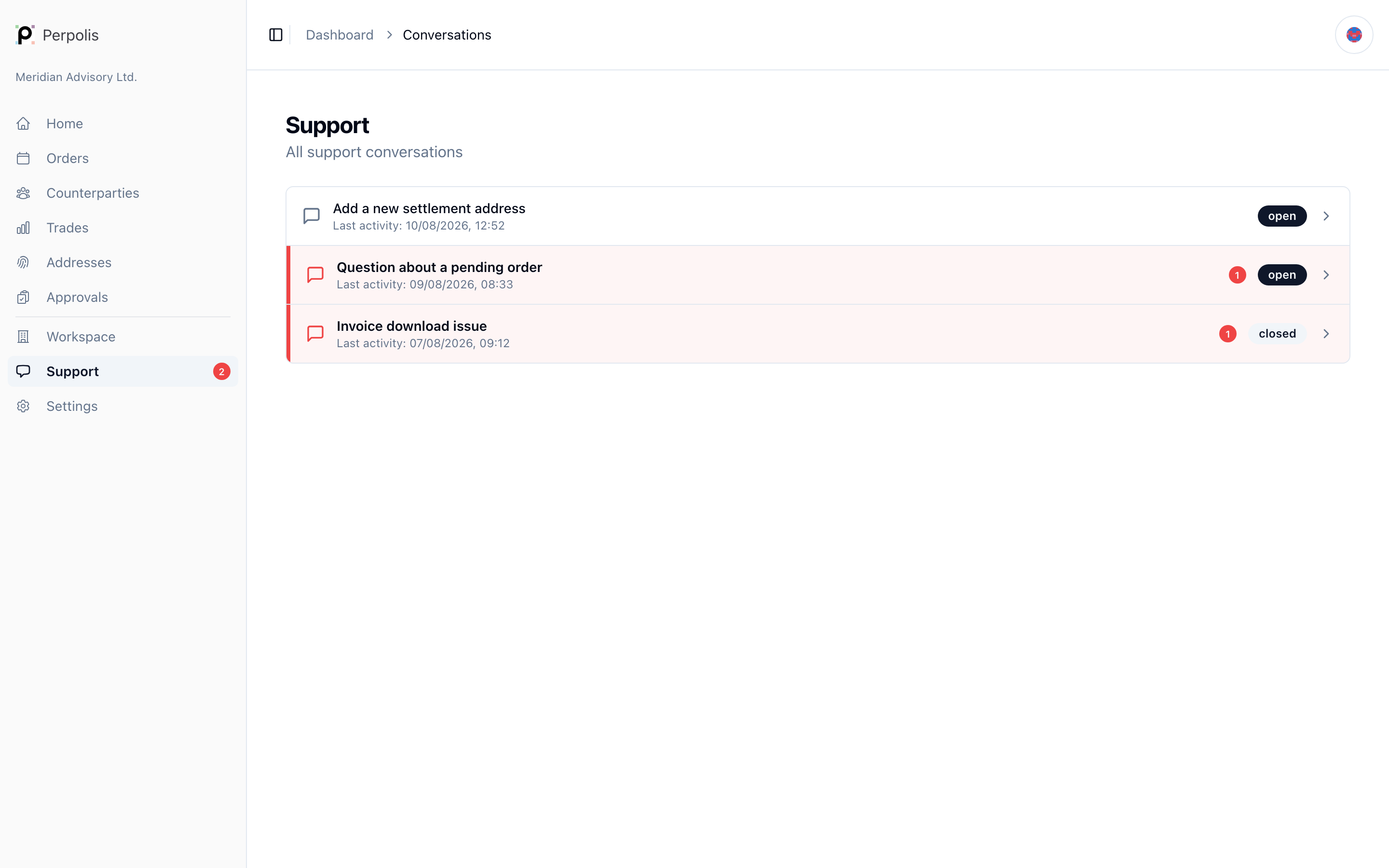 Support — /dashboard/conversations